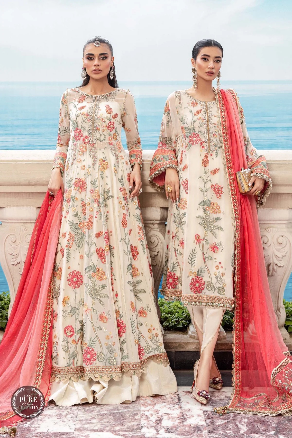 MPC-23-106 Cloud White Floral pakistani fashion outfit in white tones.